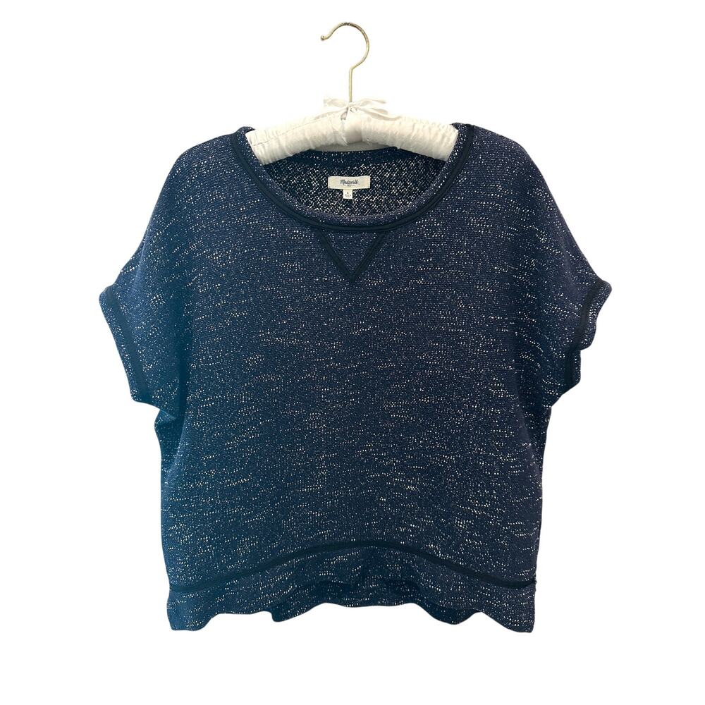 MADEWELL Navy Blue Speckled Knit Short Sleeve Sweater Top Casual | Large